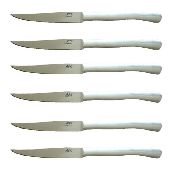 6 couteaux de table dentés monobloc inox MCC, Cognet