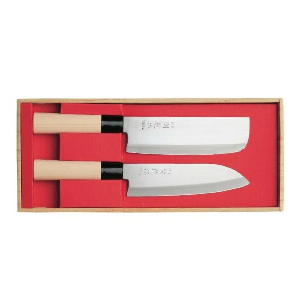 Coffret couteaux japonais nakiri et santoku Sekiryu bois 16,5cm